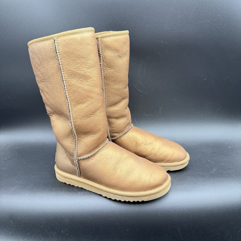 Metallic Gold Bronze UGG 5823 Tall Classic Suede Boots Sz 7M Preowned Good Cond